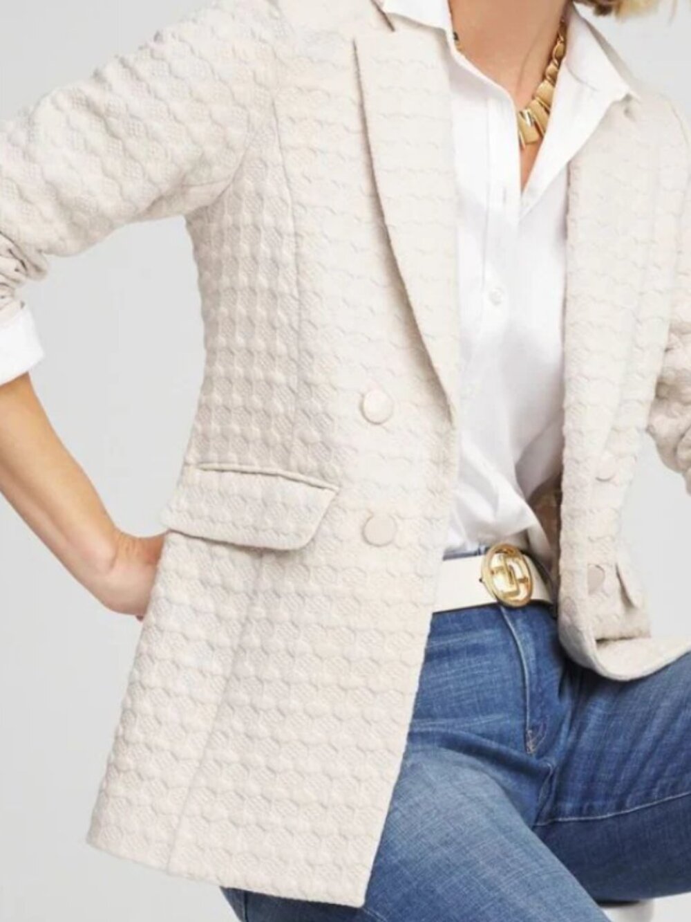 new CHICO'S textured ponte quilted blazer jacket so soft! 0 4